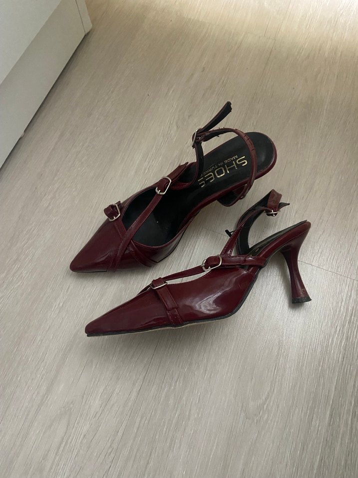 Bordo Kemerli Stiletto Yılan Desenli - Görsel 3