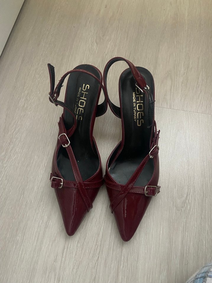 Bordo Kemerli Stiletto Yılan Desenli - Görsel 2