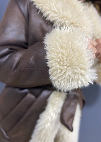 Kahverengi Kürklü Kadın Deri Ceket - Görsel 4