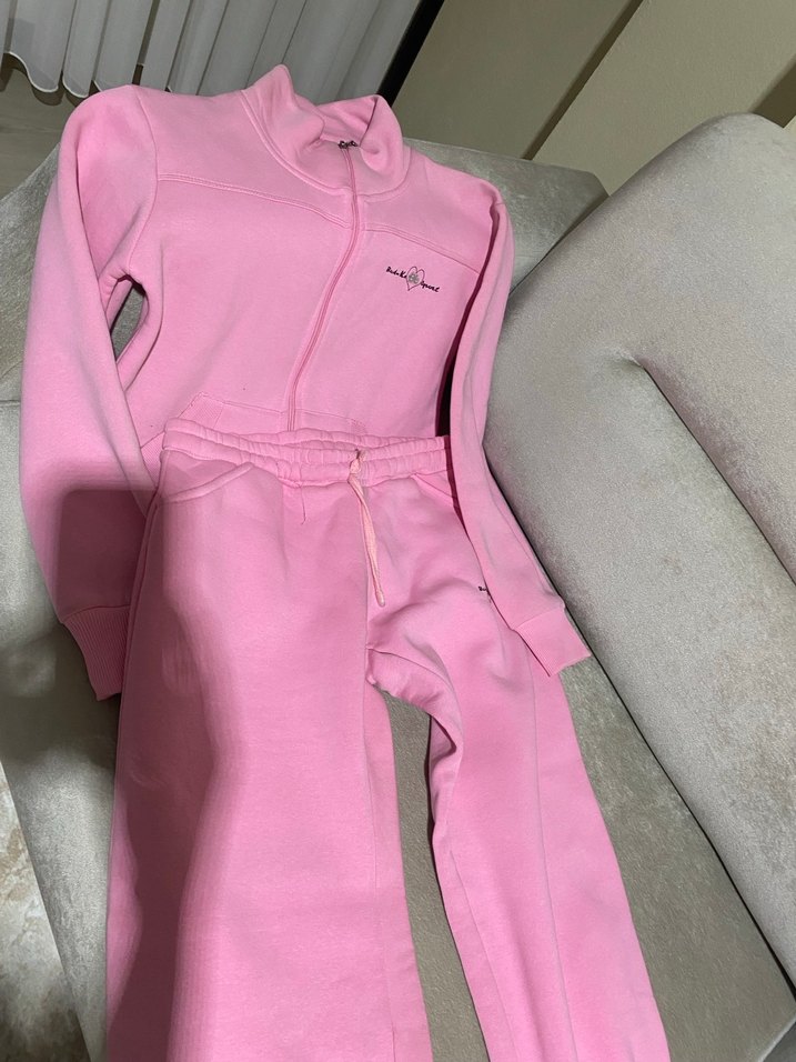 Uzun Kollu Fermuarlı Pembe Kadın Eşofman Takımı - Görsel 2