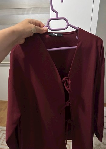 Bordo V Yaka Uzun Kollu Kadın Ceket - Görsel 3