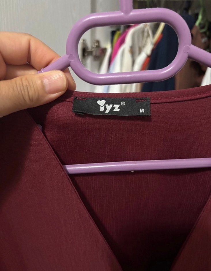 Bordo V Yaka Uzun Kollu Kadın Ceket - Görsel 4