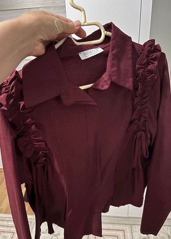 Bordo Fırfırlı Uzun Kollu Midi - Görsel 3