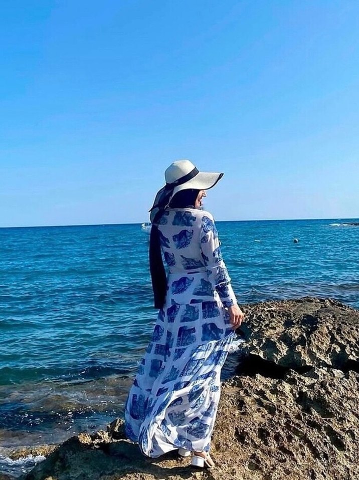 Mavi Batik Desenli Uzun Bohem Elbise - Görsel 2