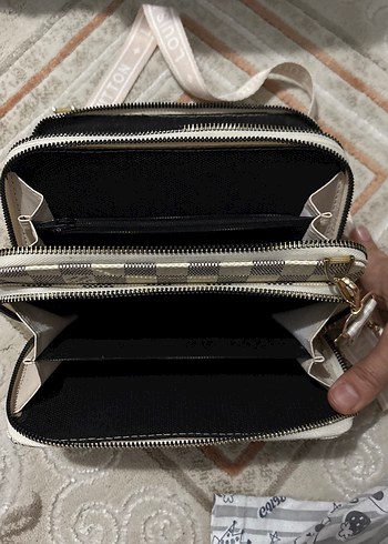 Beyaz Kareli Fermuarlı Kadın Clutch Çanta - Görsel 4