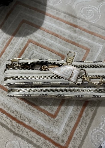 Beyaz Kareli Fermuarlı Kadın Clutch Çanta - Görsel 2