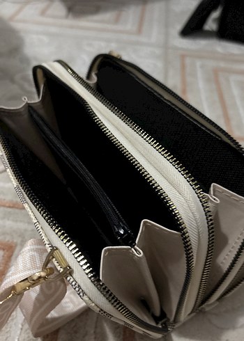 Beyaz Kareli Fermuarlı Kadın Clutch Çanta - Görsel 5