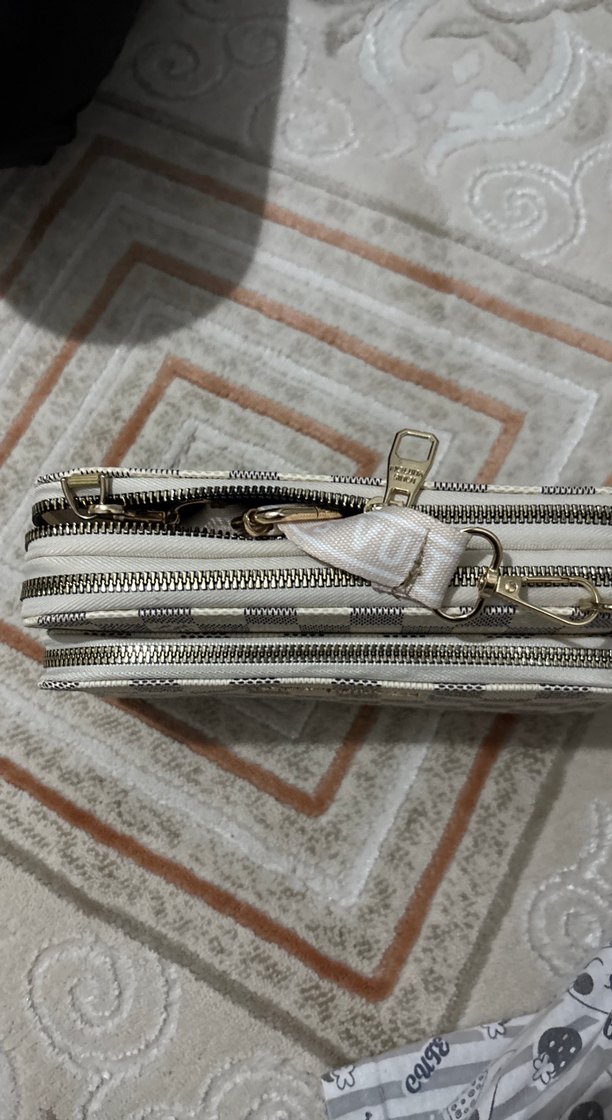 Beyaz Kareli Fermuarlı Kadın Clutch Çanta - Görsel 2