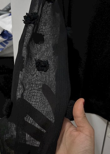 Siyah Örgü Kadın Bluz, Uzun Kollu, Salaş - Görsel 5