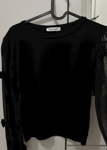 Siyah Örgü Kadın Bluz, Uzun Kollu, Salaş - Görsel 4