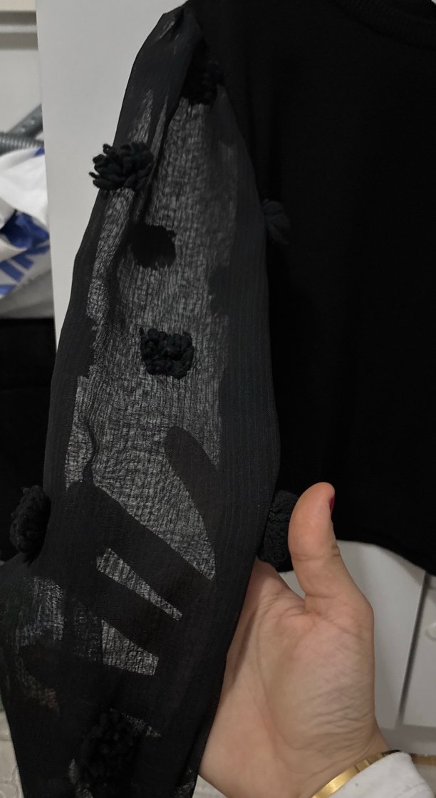 Siyah Örgü Kadın Bluz, Uzun Kollu, Salaş - Görsel 5