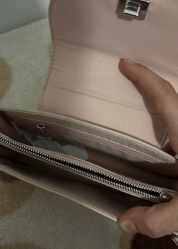 Pastel Pembe Deri Yılan Desenli Fermuarlı Çanta - Görsel 3