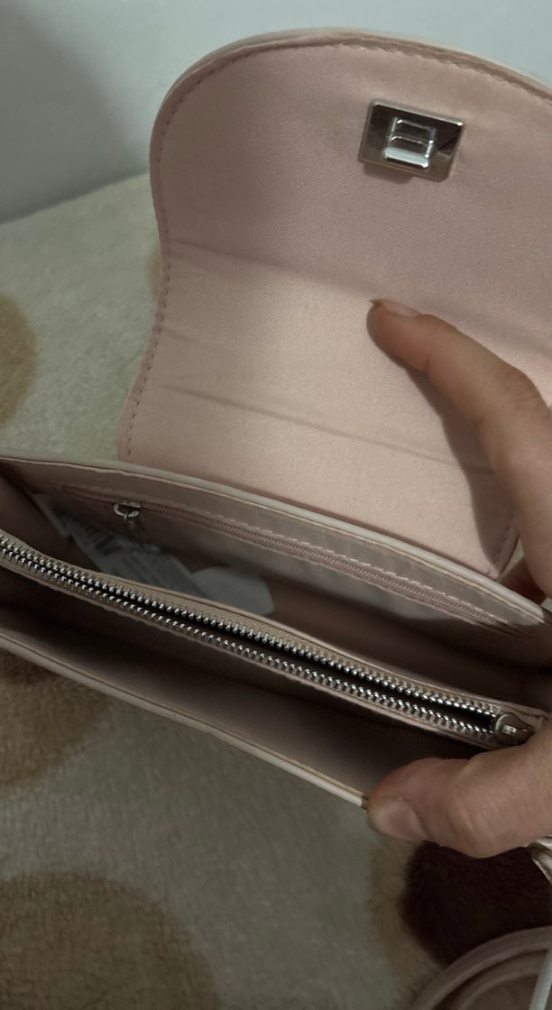 Pastel Pembe Deri Yılan Desenli Fermuarlı Çanta - Görsel 3