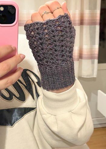 Gri Örgü Parmaksız Kadın Eldiveni - Görsel 2