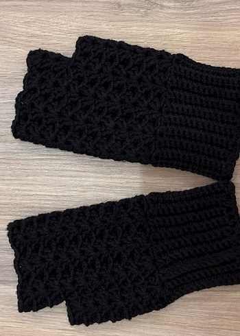 Siyah Örgü Kadın Parmaksız Eldiven - Görsel 2