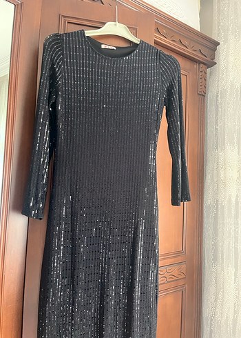 Uzun Kollu Siyah Pilili Kadın Abiye Elbise - Görsel 5