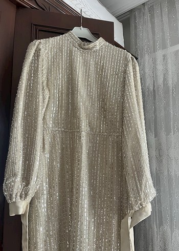 Payet İşlemeli Uzun Kol Bohem Nişan Elbisesi - Görsel 6