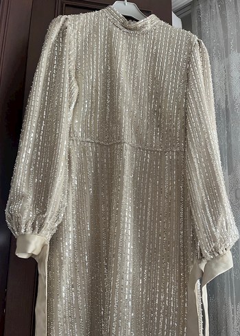 Payet İşlemeli Uzun Kol Bohem Nişan Elbisesi - Görsel 3