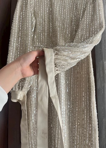 Payet İşlemeli Uzun Kol Bohem Nişan Elbisesi - Görsel 4