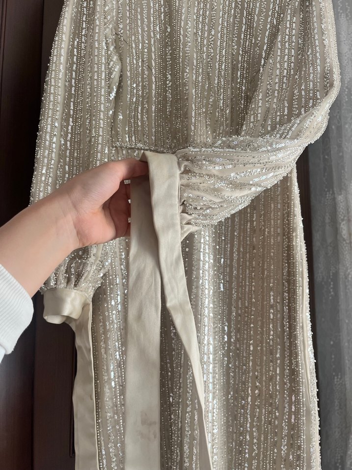 Payet İşlemeli Uzun Kol Bohem Nişan Elbisesi - Görsel 4