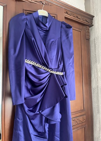 Kadın Mor Uzun Drapeli Abiye Elbise - Görsel 2