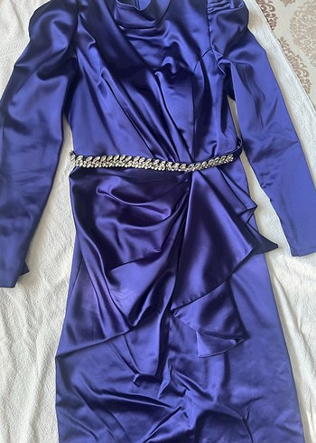 Kadın Mor Uzun Drapeli Abiye Elbise - Görsel 4