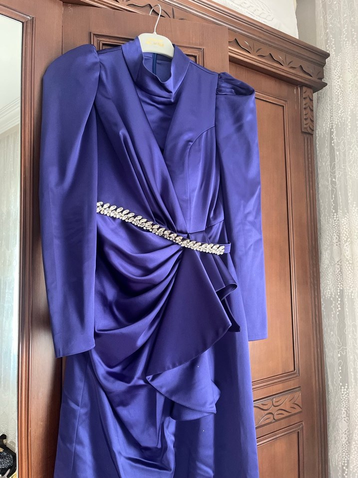 Kadın Mor Uzun Drapeli Abiye Elbise - Görsel 3