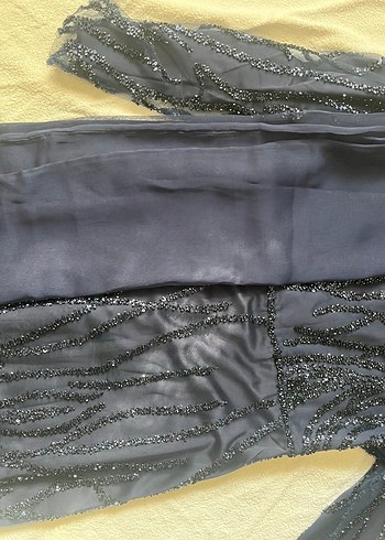 Uzun Kol Drapeli Lacivert Abiye Elbise - Görsel 7