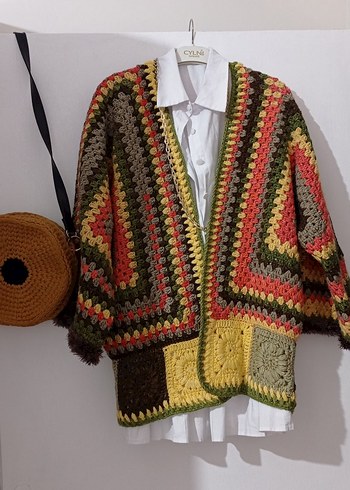 Renkli Örgü Kısa Bohem Hırka - Görsel 3