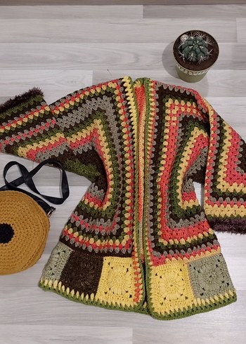 Renkli Örgü Kısa Bohem Hırka - Görsel 2