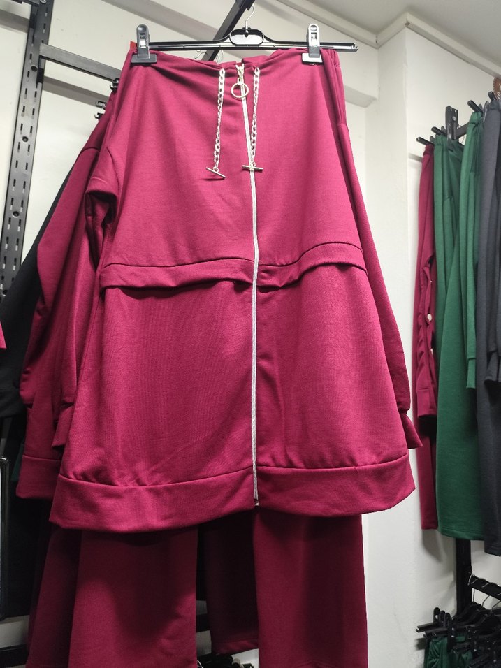 Bordo Fermuarlı Mini Rahat Kesim Kadın Eşofman - Görsel 2