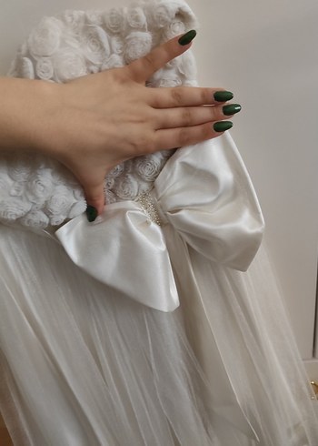 Beyaz Midi Straplez Mini Gelinlik - Görsel 4