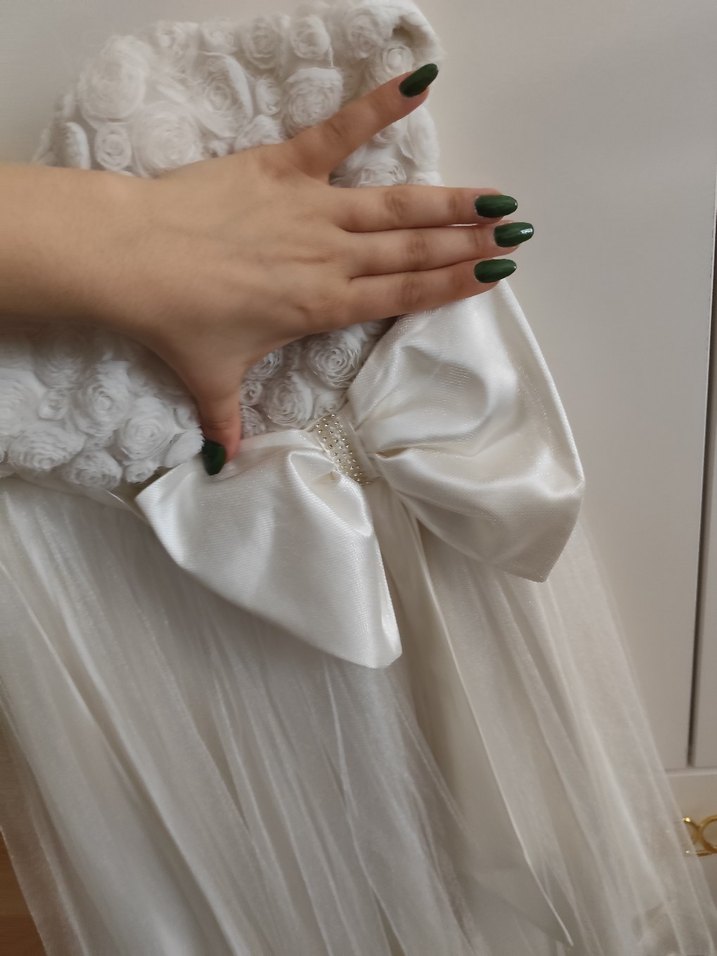 Beyaz Midi Straplez Mini Gelinlik - Görsel 4