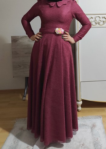 Bordo Uzun Kollu Hamile Abiye Elbise - Görsel 3