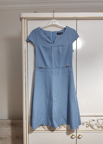 Mavi Midi Kemerli Günlük Elbise - Görsel 2