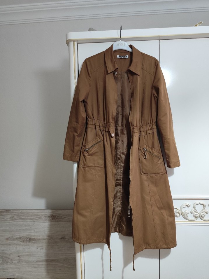 Uzun Kahverengi Kadın Trençkot - Görsel 3