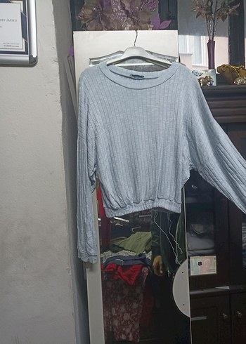 Gri Uzun Kollu Triko Kadın Kazak - Görsel 2