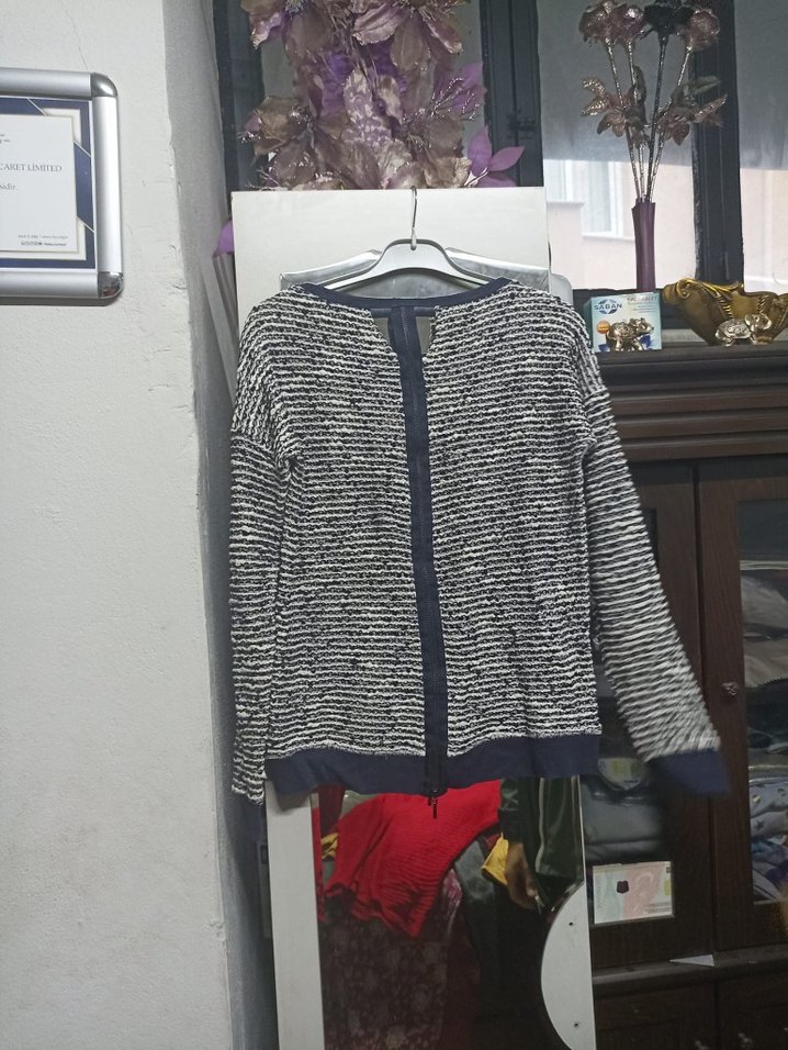 Gri Uzun Kollu Örgü Kadın Kazak - Görsel 2