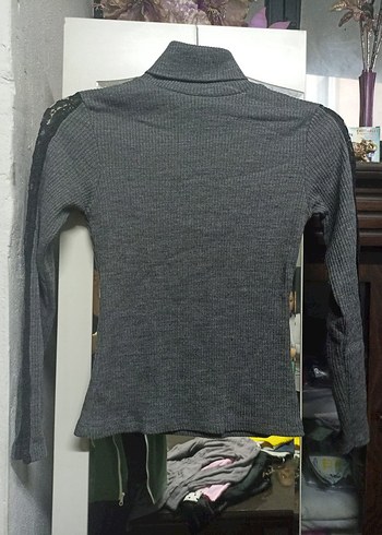 Gri Kadın Boğazlı İnce Triko Kazak - Görsel 2