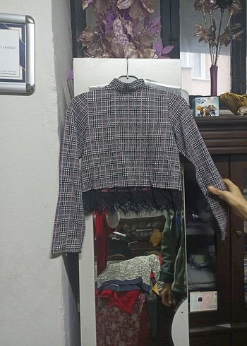 Ekose Desenli Gri Mini Bluz - Görsel 2