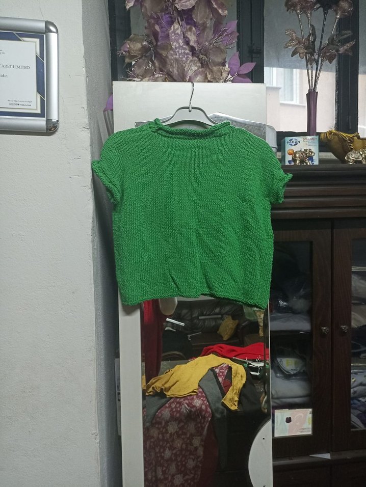 Yeşil Kısa Kollu Örgü Kadın Kazak - Görsel 2