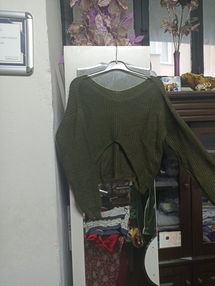 Gri Örgü Kadın Triko Kazak - Görsel 2