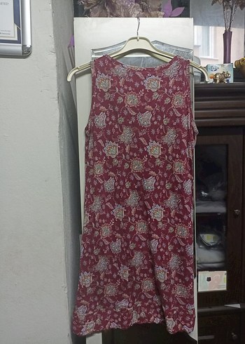 Bordo Çiçek Desenli Salaş Kadın Elbise - Görsel 2