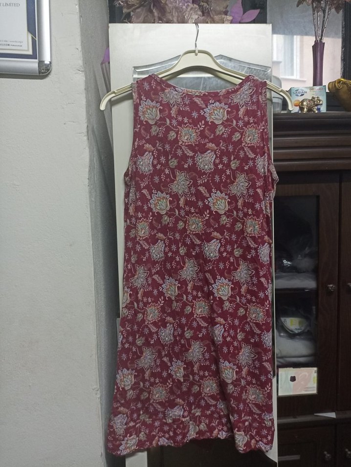 Bordo Çiçek Desenli Salaş Kadın Elbise - Görsel 2