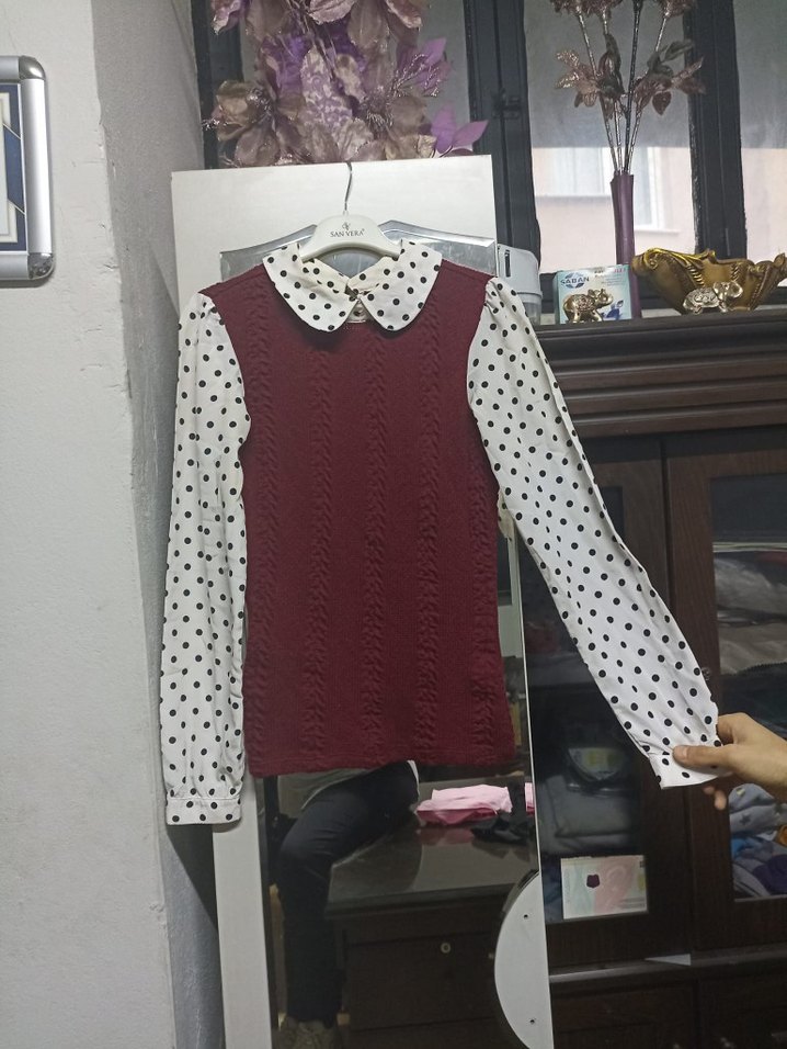 Bordo Puantiyeli Hamile ve Emzirme Elbisesi - Görsel 3