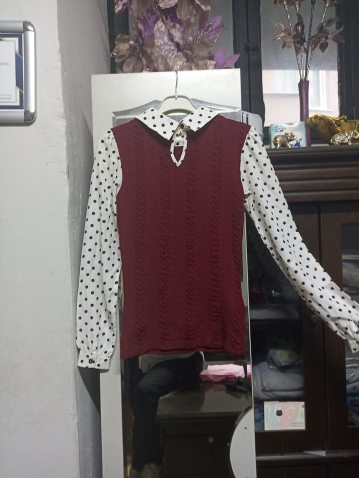 Bordo Puantiyeli Hamile ve Emzirme Elbisesi - Görsel 2