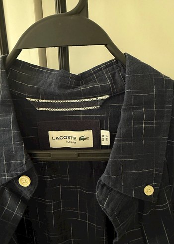Lacoste Lacivert Ekose Gomlek Hic Kullanilmadi