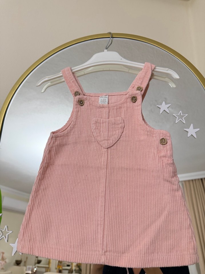 Kız Çocuk Pembe Askılı Pamuk Elbise salopet - Görsel 2