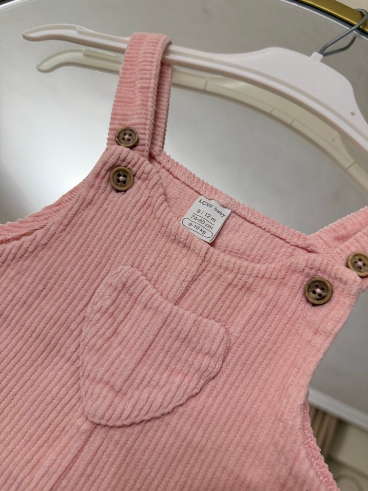Kız Çocuk Pembe Askılı Pamuk Elbise salopet - Görsel 3