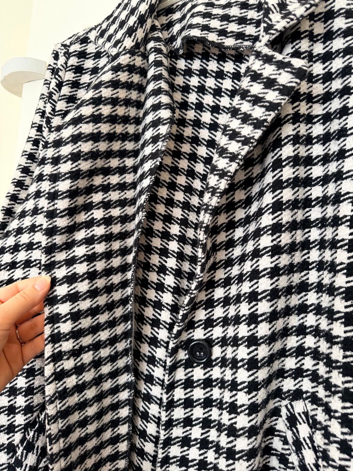 Siyah beyaz Ekose Düğmeli Midi Kadın Kaban 38 beden - Görsel 2